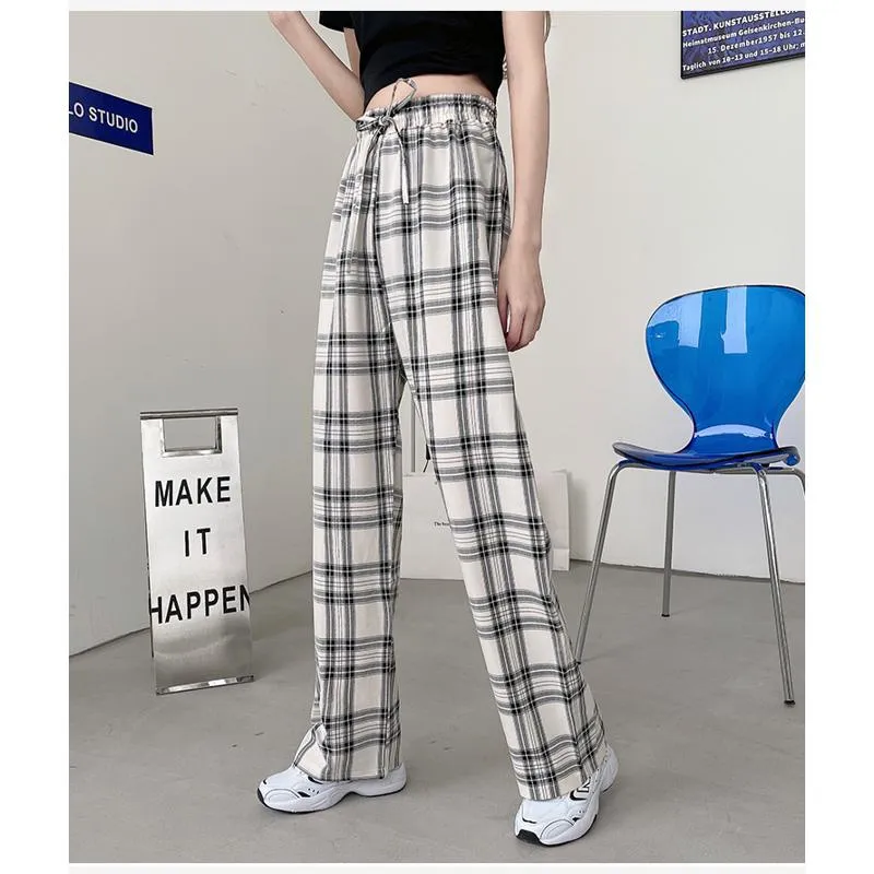 Plus Plaid Tapered Wide-Leg Pants