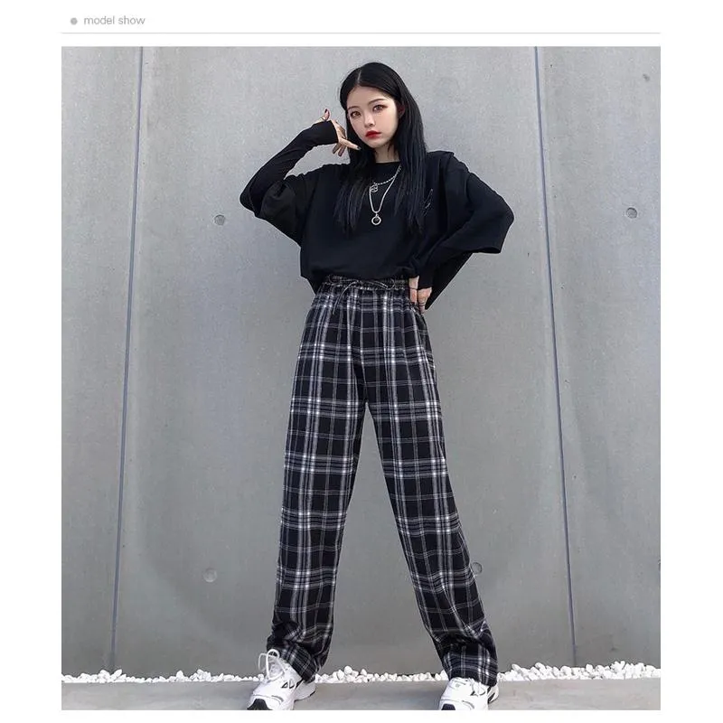 Plus Plaid Tapered Wide-Leg Pants