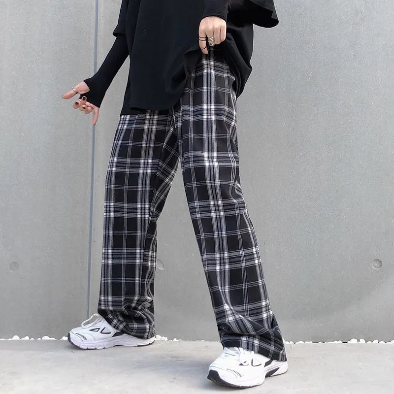 Plus Plaid Tapered Wide-Leg Pants