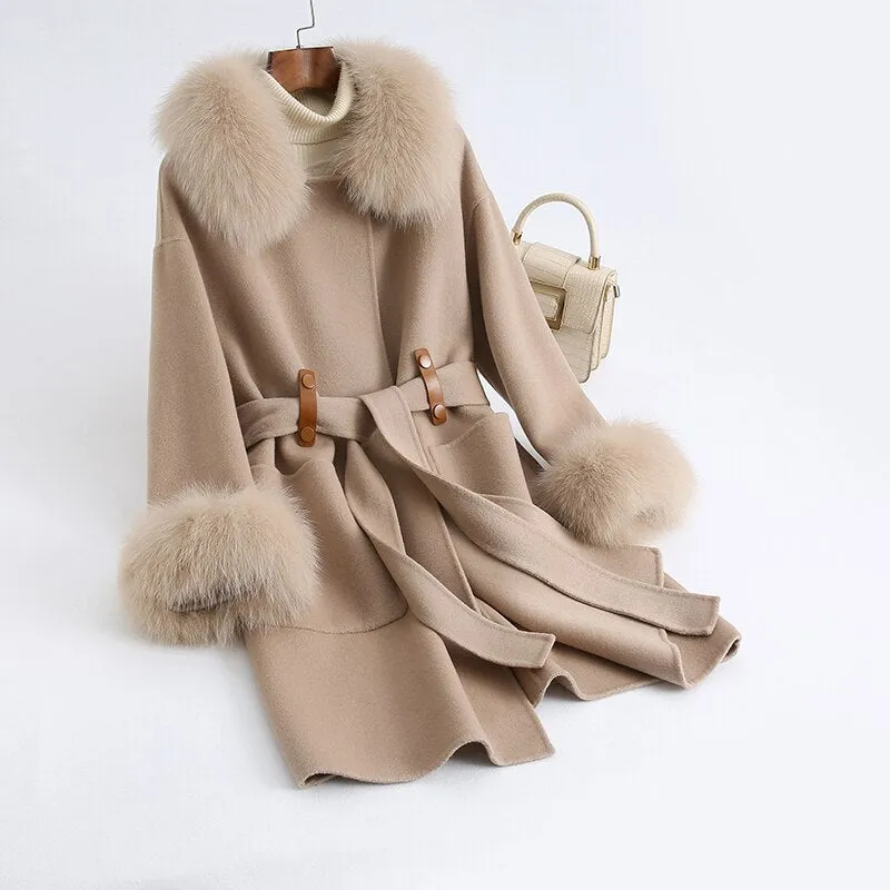 Plus size women's real fox fur winter coat jacket for women