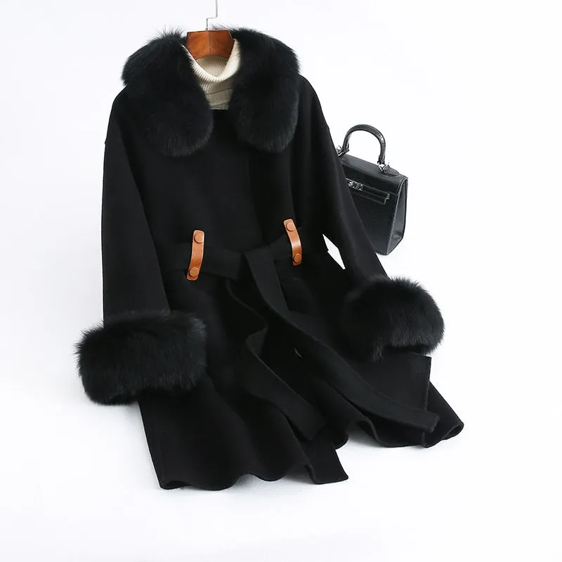 Plus size women's real fox fur winter coat jacket for women