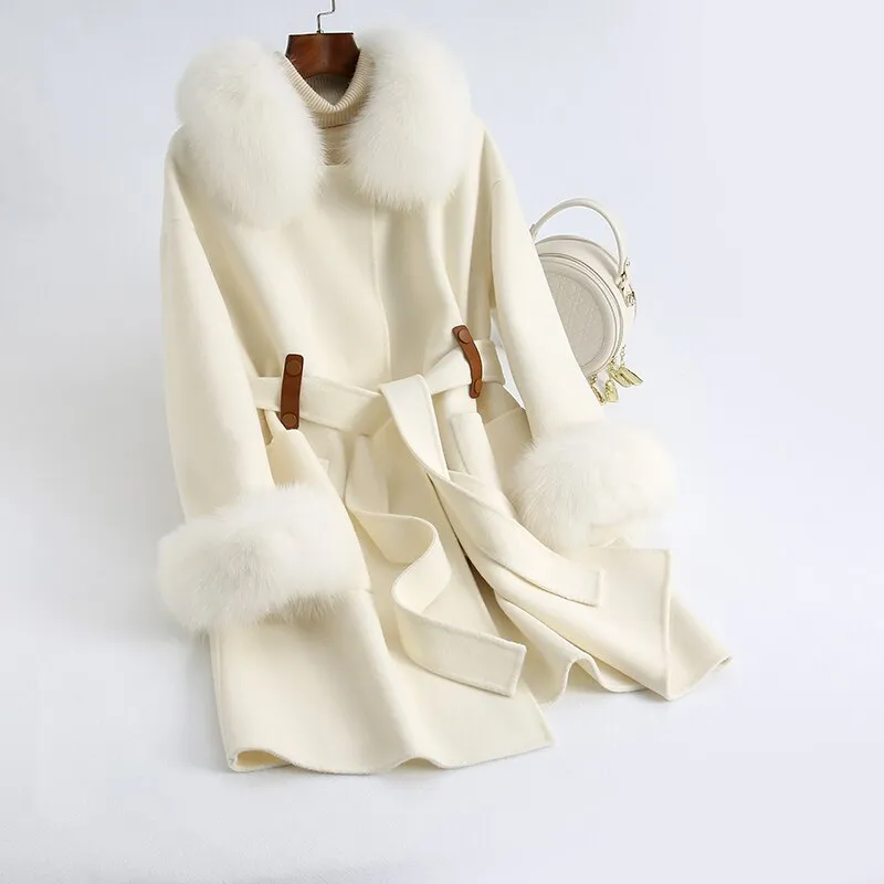 Plus size women's real fox fur winter coat jacket for women