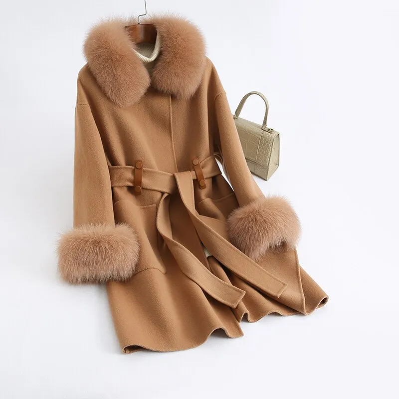 Plus size women's real fox fur winter coat jacket for women