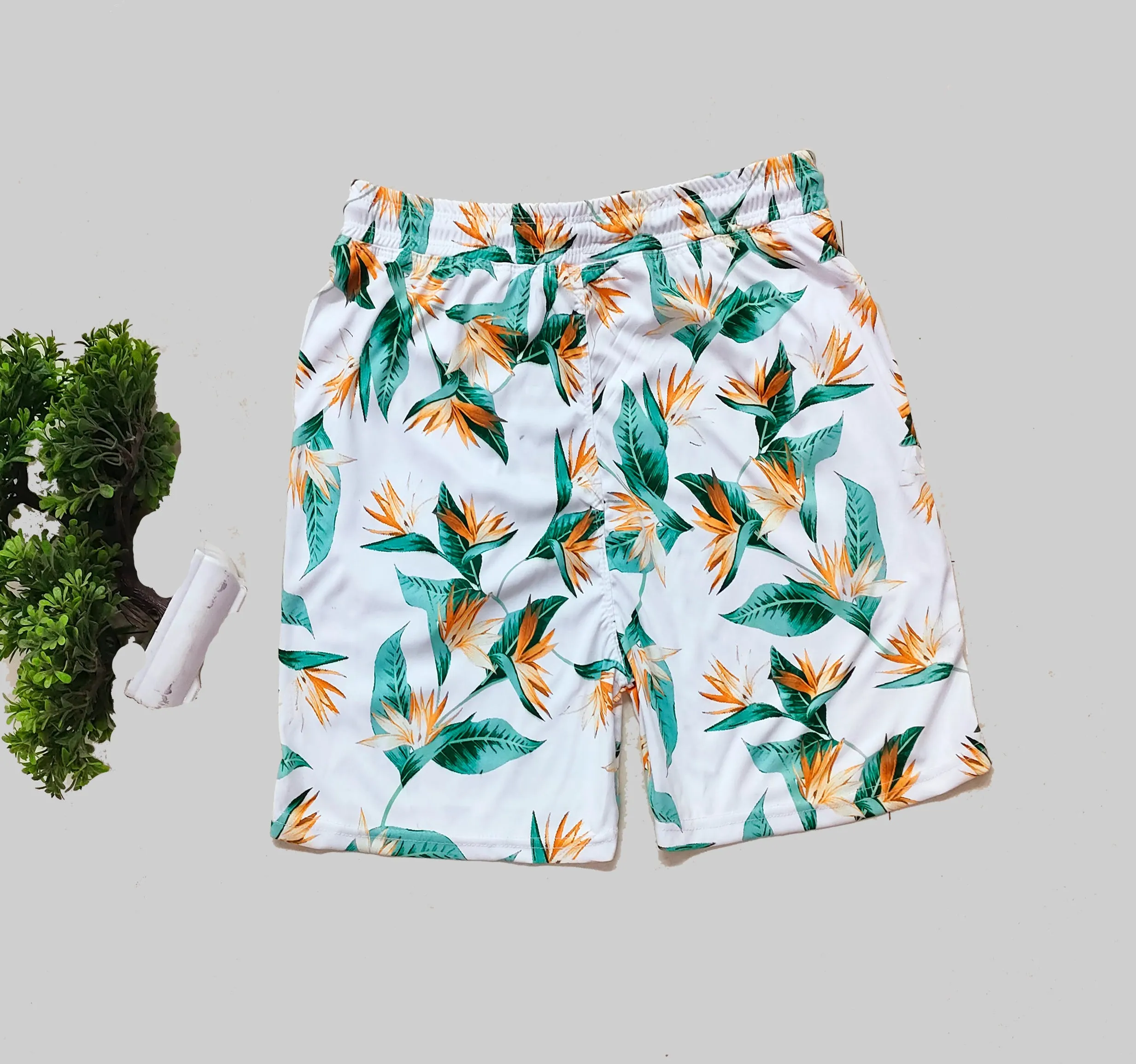 Printed Men Shorts (White Green) (Pack of 1)