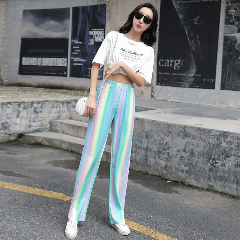 Rainbow High-Waisted Versatile Straight Loose Fit Slimming Pants