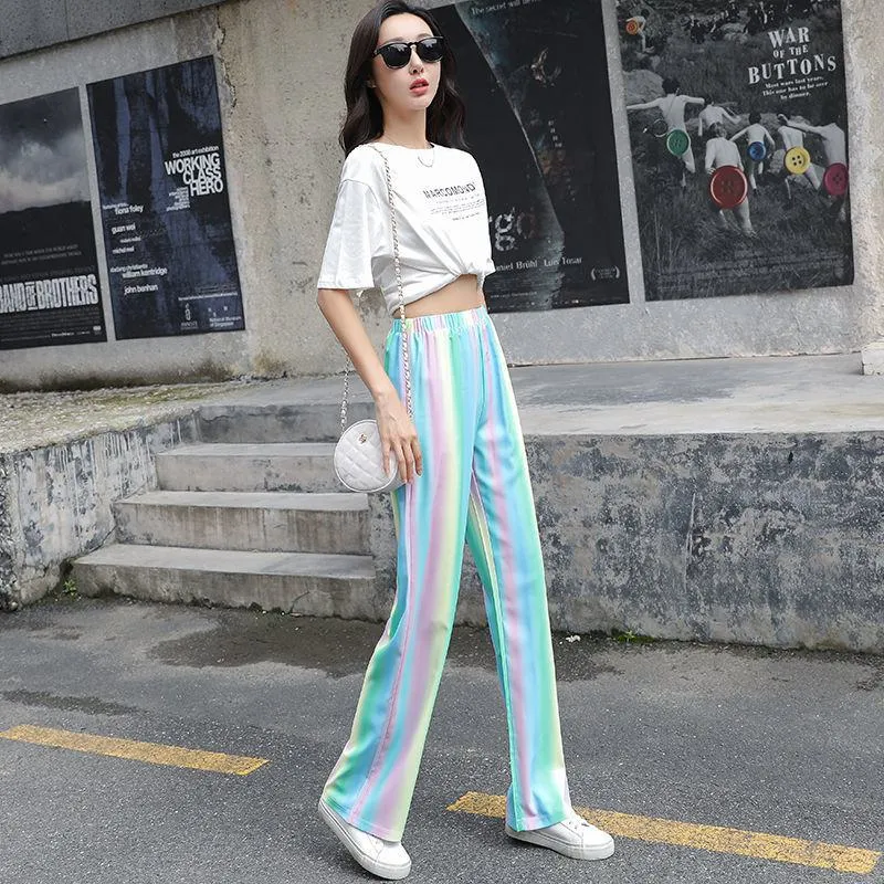 Rainbow High-Waisted Versatile Straight Loose Fit Slimming Pants