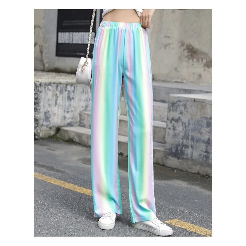 Rainbow High-Waisted Versatile Straight Loose Fit Slimming Pants