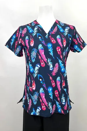 Revel Women's V-Neck Print Scrub Top | Fancy Feathers