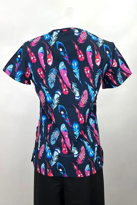 Revel Women's V-Neck Print Scrub Top | Fancy Feathers