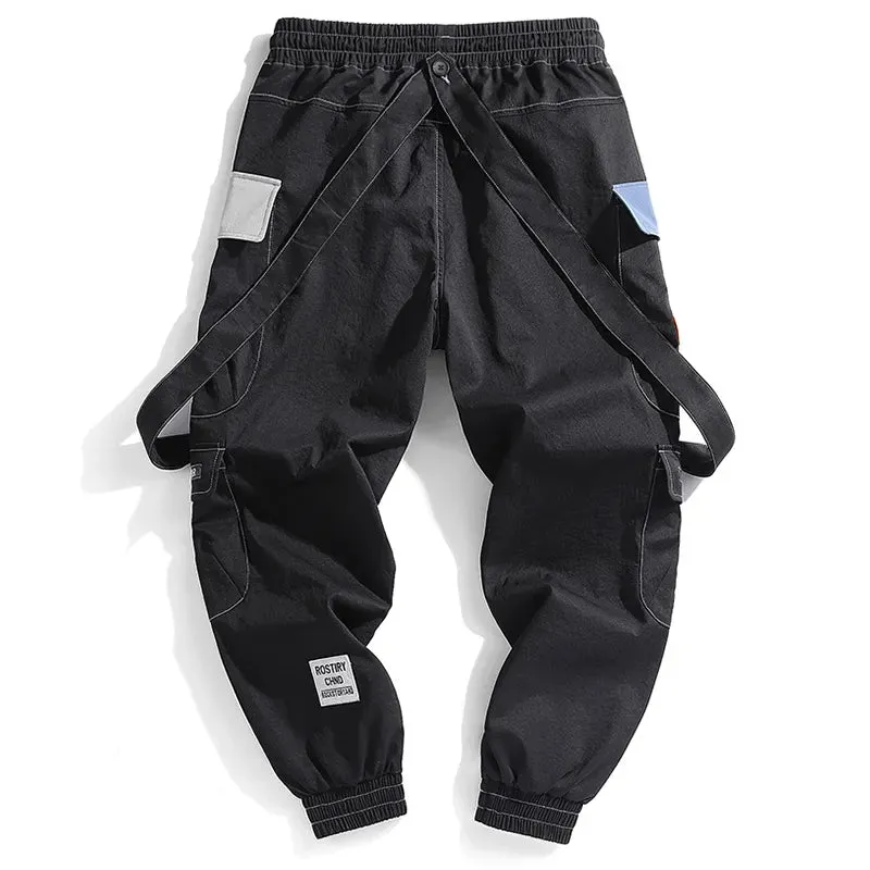 Ribbons Multi Pockets Cargo Harajuku Casual Joggers Track Streetwear Trouser Hip Hop Harem Pants Techwear Men LJ201221