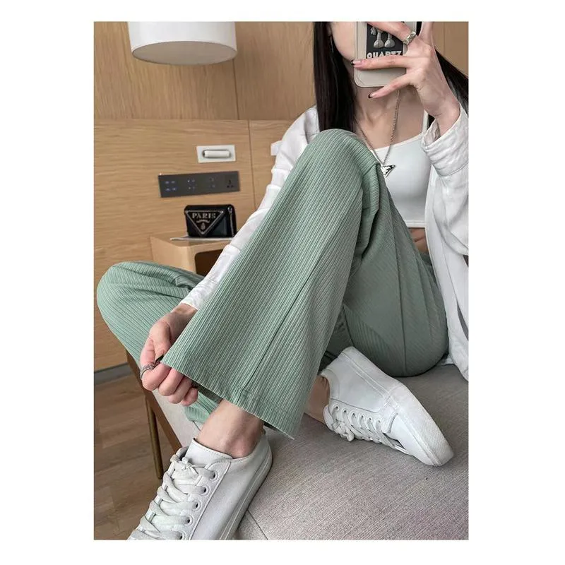 Silky Casual Draping High-Waisted Drape Feeling Loose-Fit Thin Straight Leg Pants