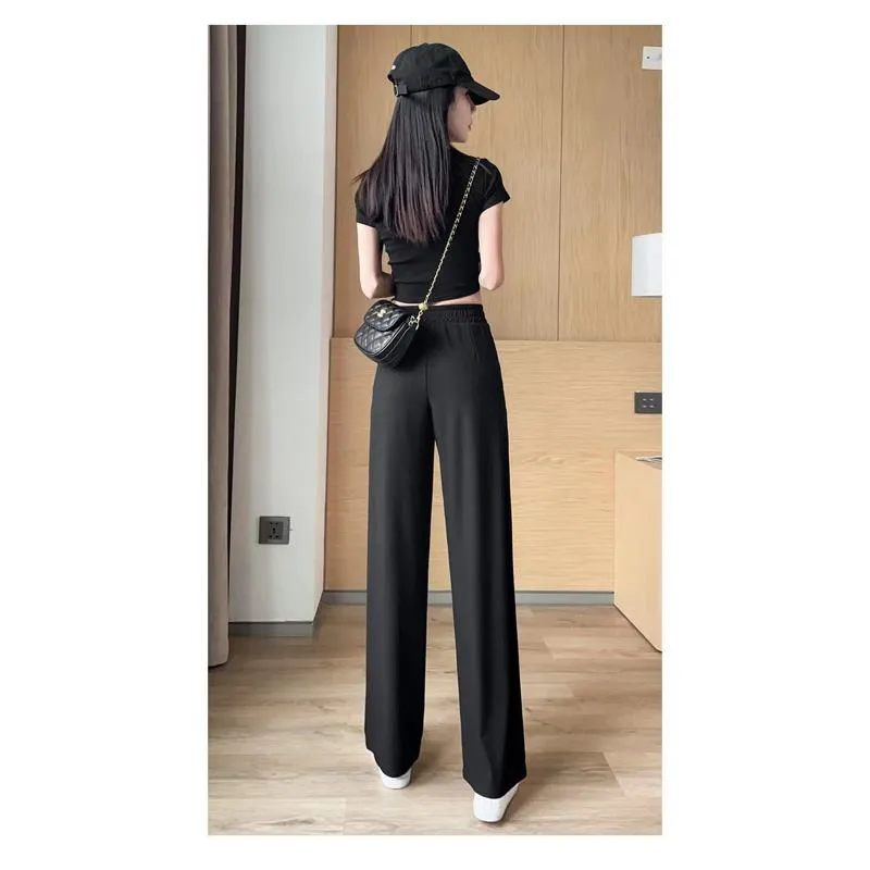 Silky Casual Draping High-Waisted Drape Feeling Loose-Fit Thin Straight Leg Pants