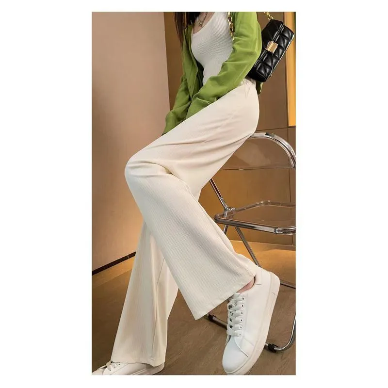 Silky Casual Draping High-Waisted Drape Feeling Loose-Fit Thin Straight Leg Pants