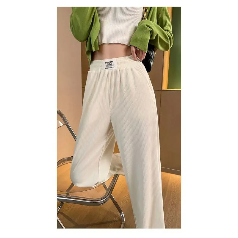 Silky Casual Draping High-Waisted Drape Feeling Loose-Fit Thin Straight Leg Pants