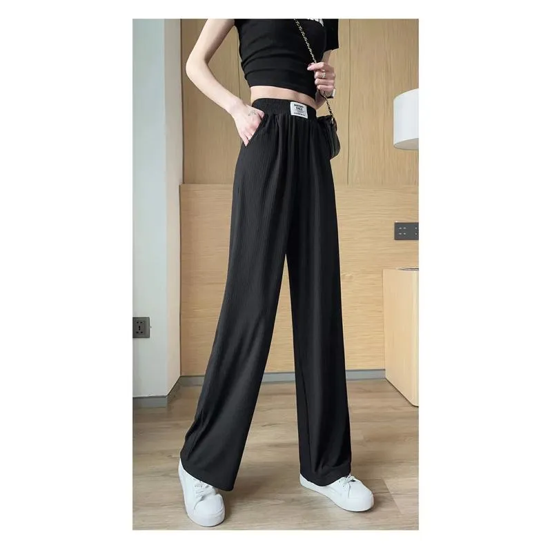 Silky Casual Draping High-Waisted Drape Feeling Loose-Fit Thin Straight Leg Pants