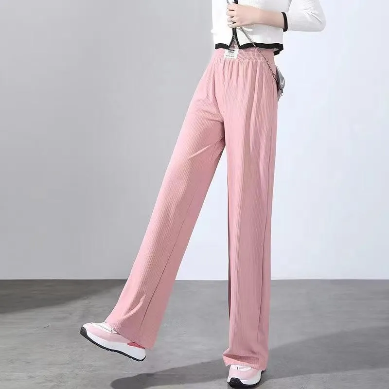 Silky Casual Draping High-Waisted Drape Feeling Loose-Fit Thin Straight Leg Pants