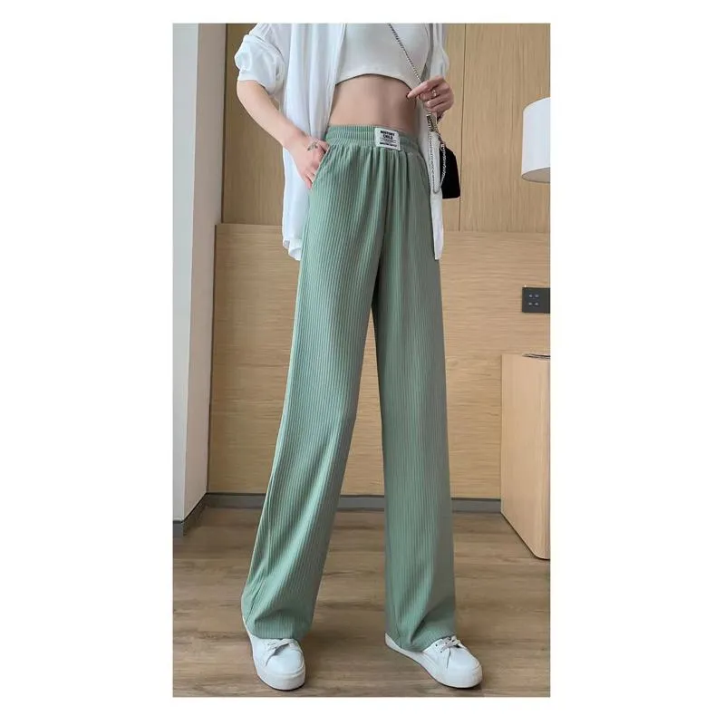 Silky Casual Draping High-Waisted Drape Feeling Loose-Fit Thin Straight Leg Pants