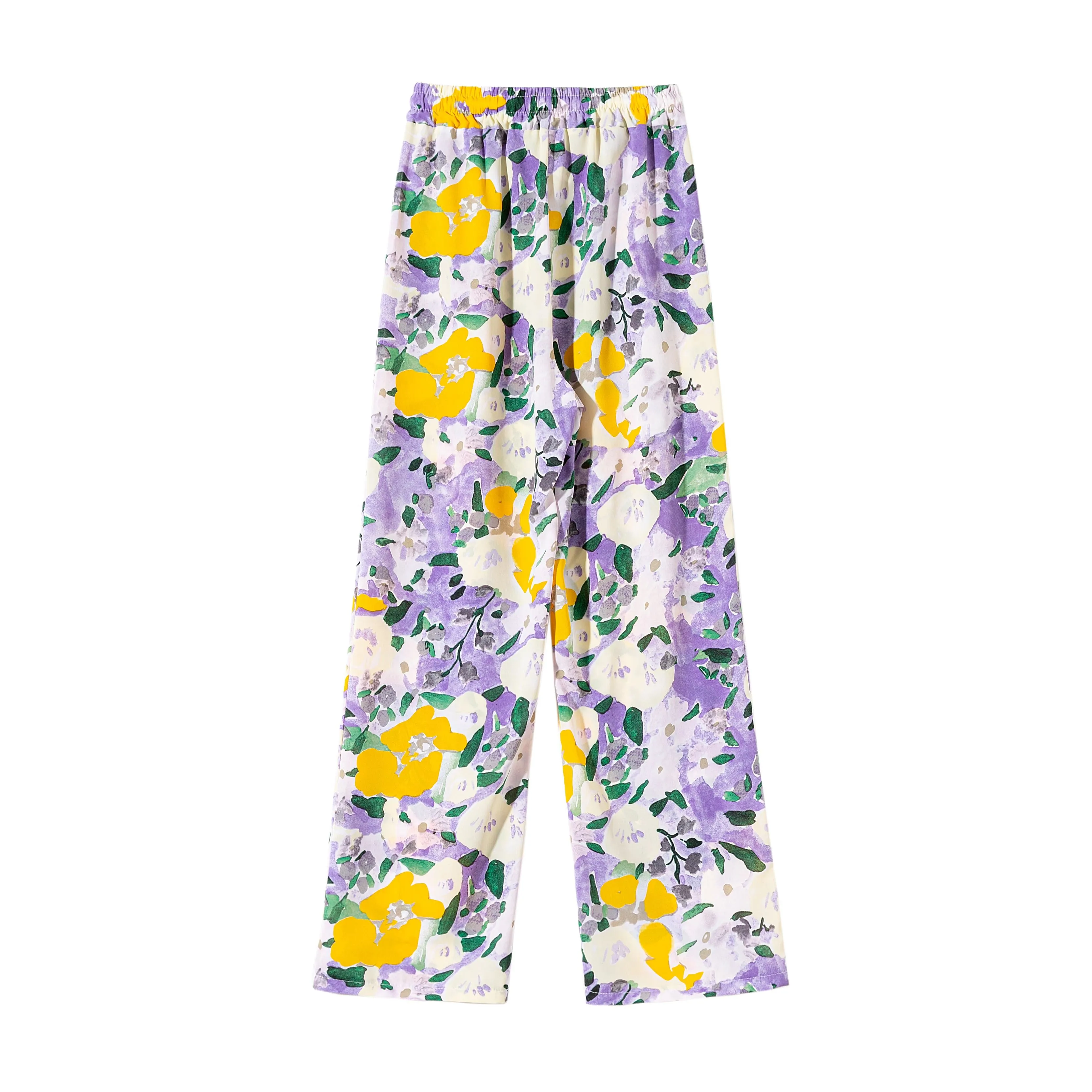 Silky Loose-Fit Draping High-Waisted Chiffon Slimming Drawstring Print Versatile Pants