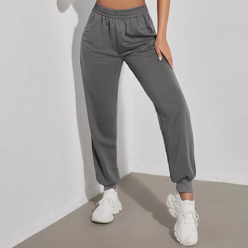 Solid Color Loose Fit Casual Sports Style Pocket Pants Running Sports Pants