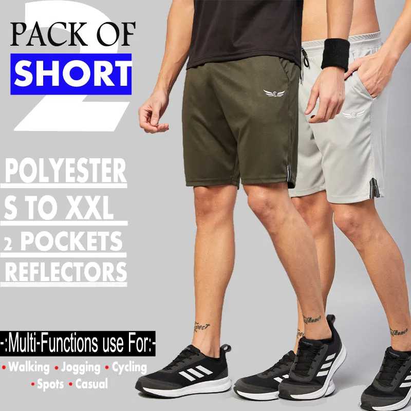 Solid Men Shorts (Dark Green Grey) (Pack of 2)