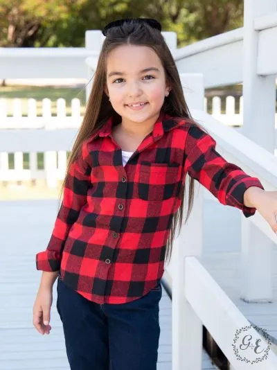 Southern Grace Girl's Red Buffalo Plaid Flannel