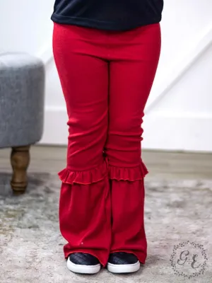 Southern Grace Girl's Ruffle My Feathers Flare Pants with Ruffle, Red