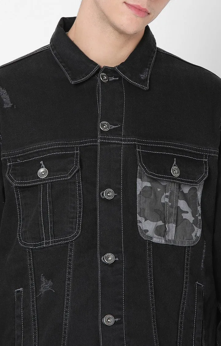 Spykar Black Full Sleeve Denim Jacket For Men