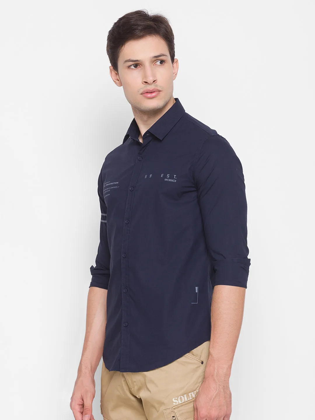 Spykar Blue Cotton Men Shirt