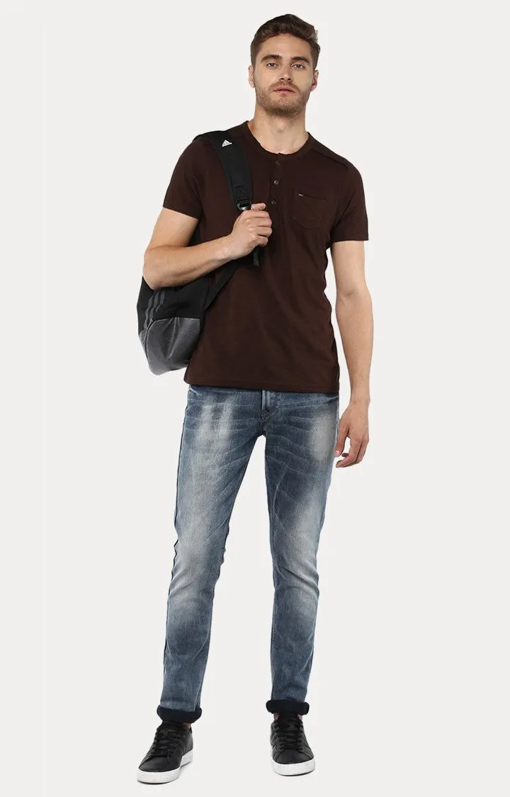 Spykar Brown Solid Slim Fit Men T-Shirts