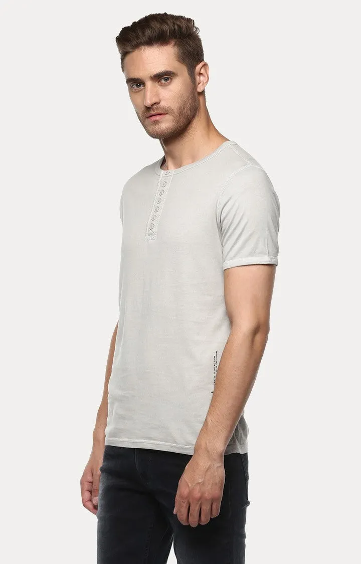 Spykar Grey Solid Slim Fit Men T-Shirts