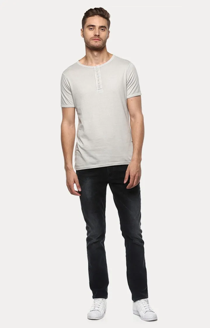 Spykar Grey Solid Slim Fit Men T-Shirts