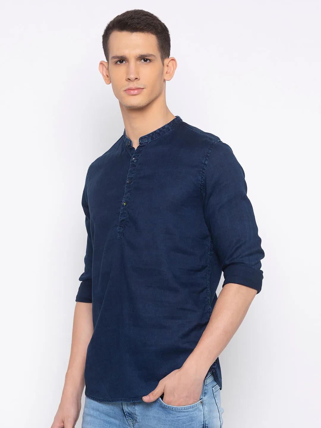 Spykar Men Dark Blue Solid Regular Fit Casual Shirt