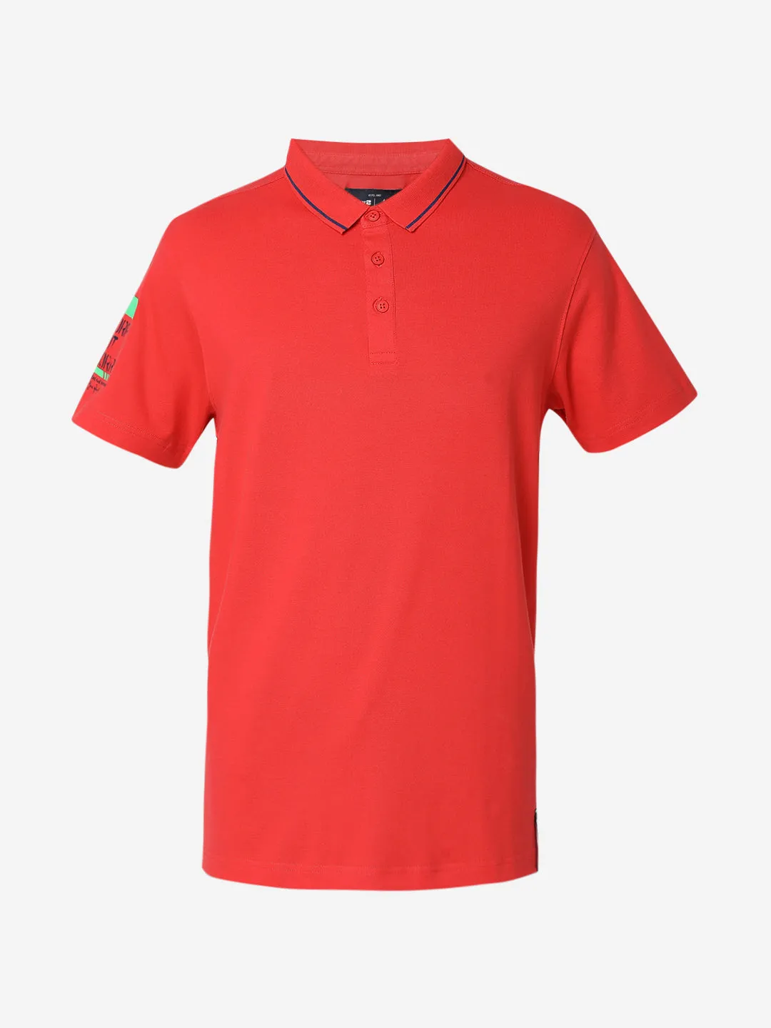 Spykar Men Deep Coral Cotton Half Sleeve Polo Tshirt