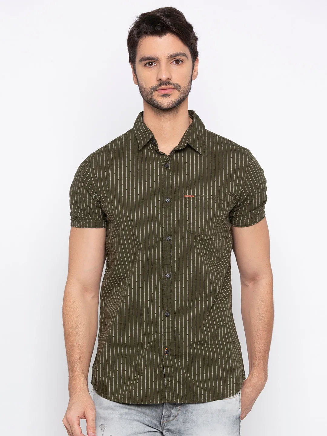 Spykar Men Green Cotton Casual Shirt