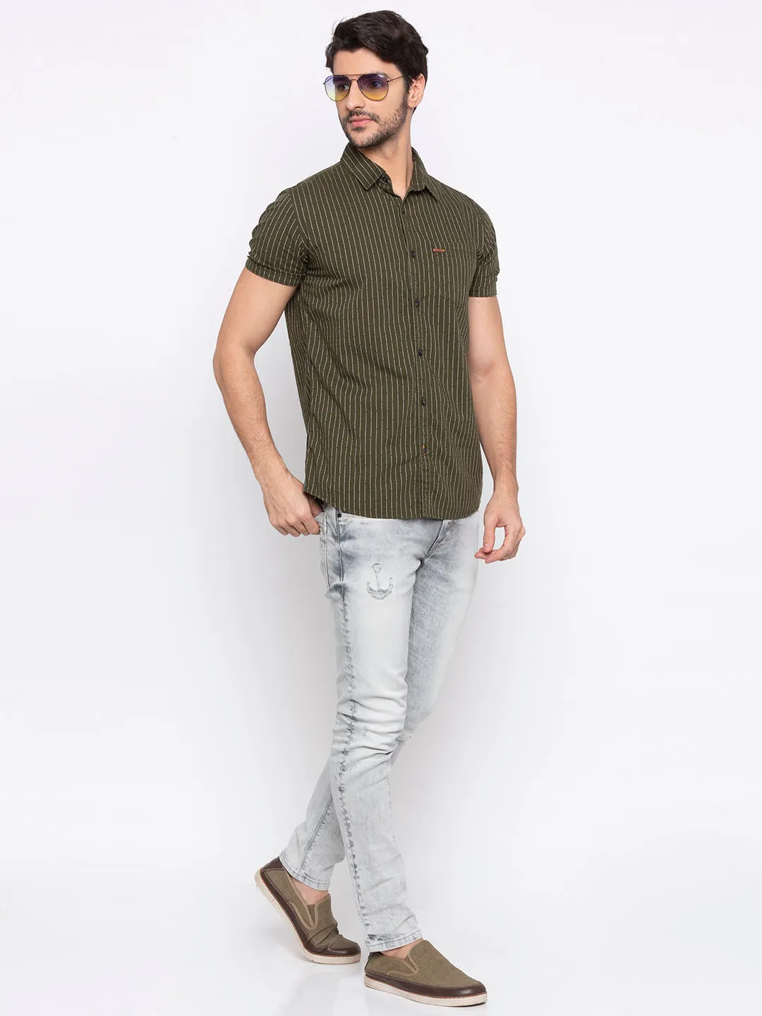 Spykar Men Green Cotton Casual Shirt