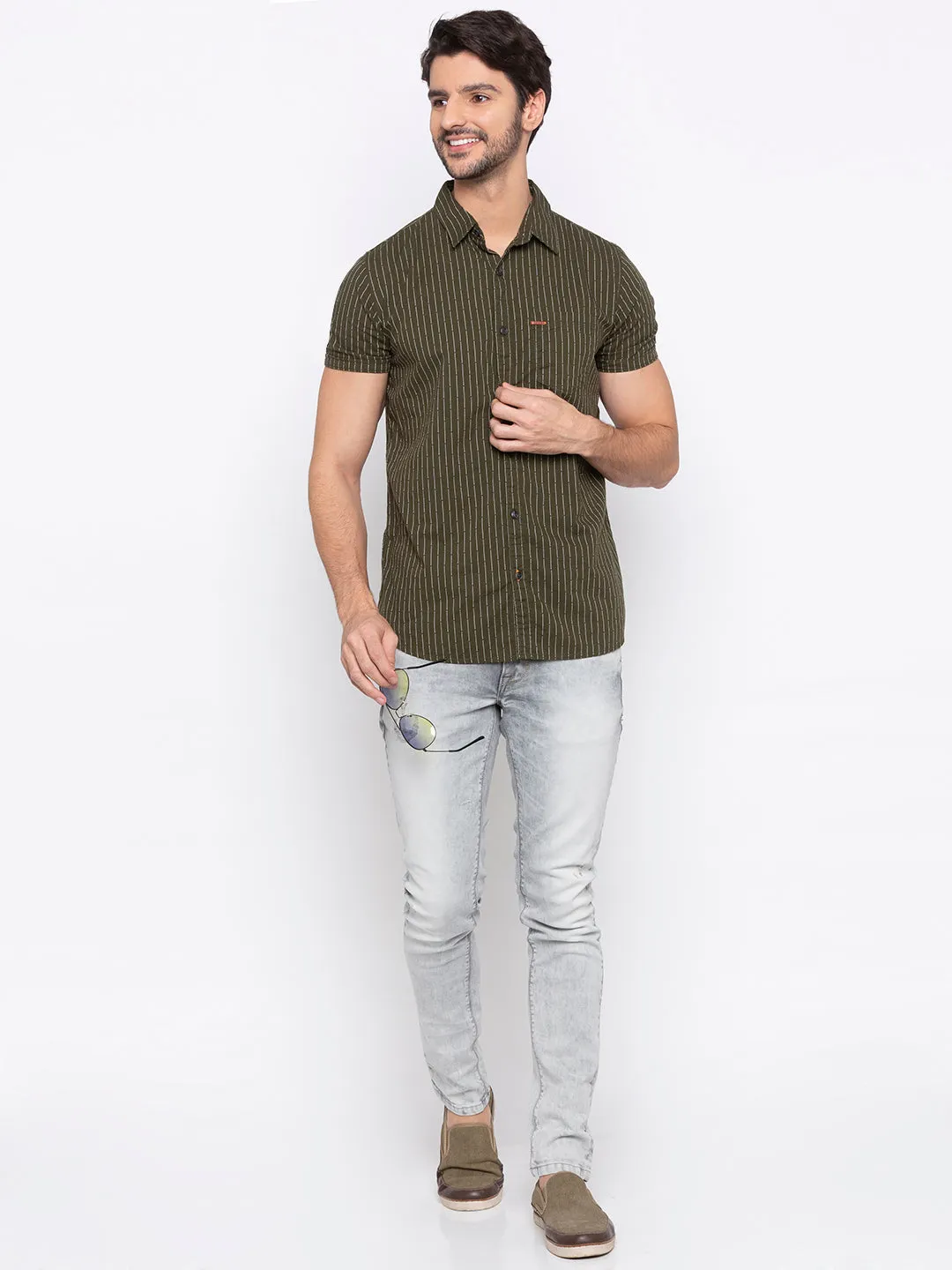 Spykar Men Green Cotton Casual Shirt