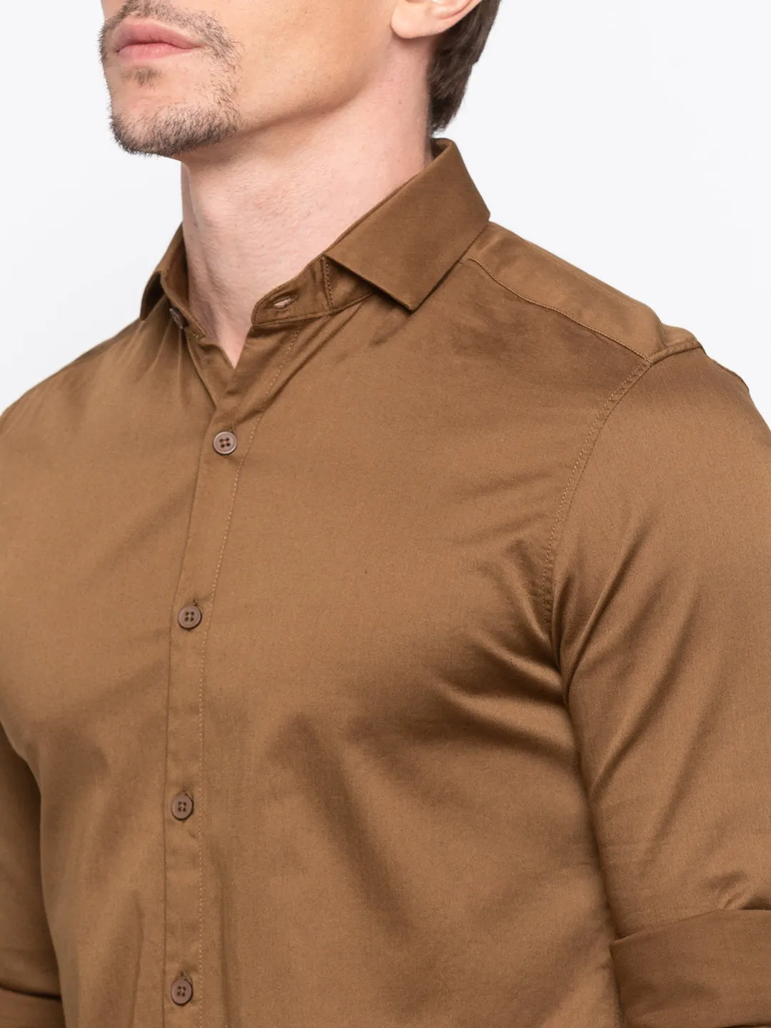 Spykar Men Khaki Solid Slim Fit Casual Shirt