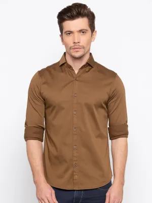 Spykar Men Khaki Solid Slim Fit Casual Shirt