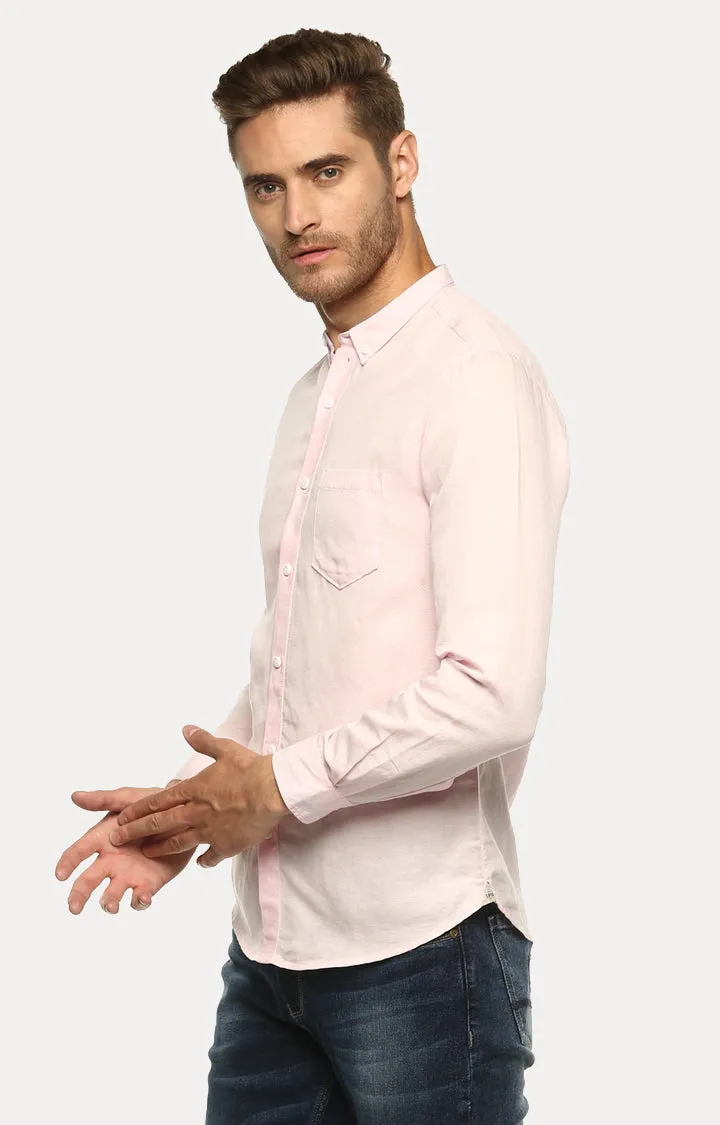 Spykar Men Light Pink Solid Slim Fit Casual Shirt