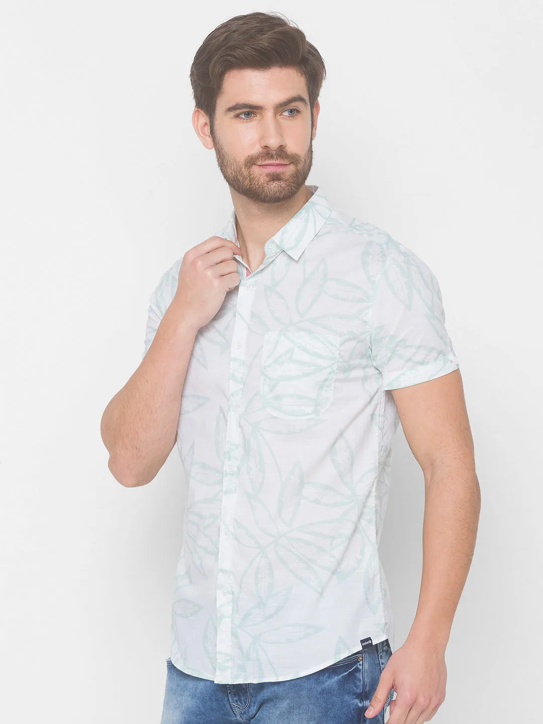 Spykar Men Mint Green Cotton Shirts (Slim)