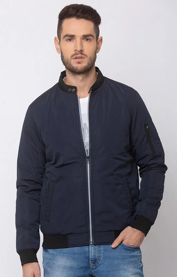 Spykar Men Navy Polyester Straight Fit Jacket