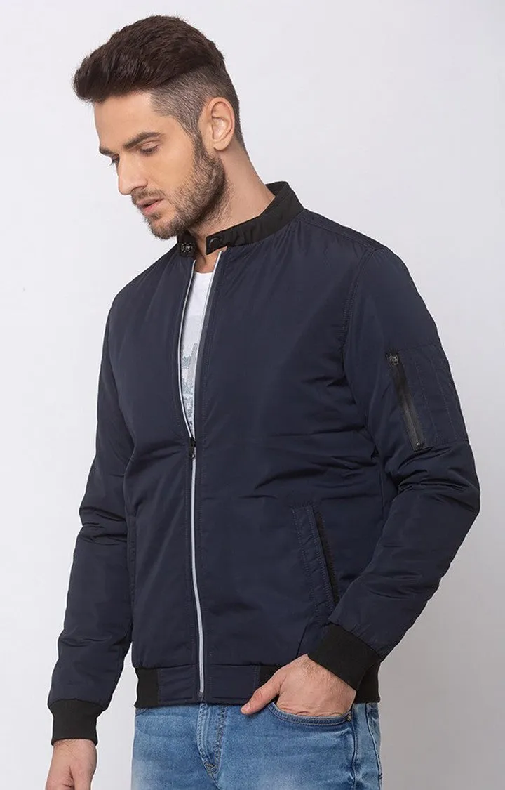 Spykar Men Navy Polyester Straight Fit Jacket