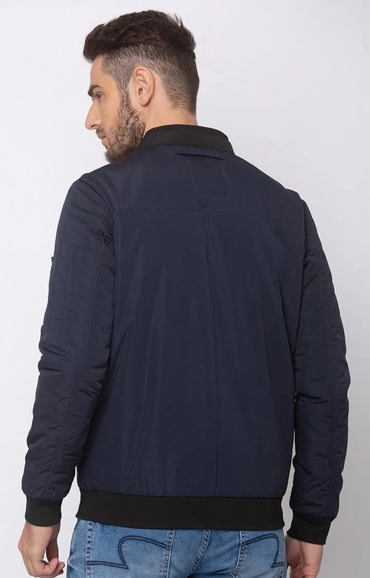 Spykar Men Navy Polyester Straight Fit Jacket