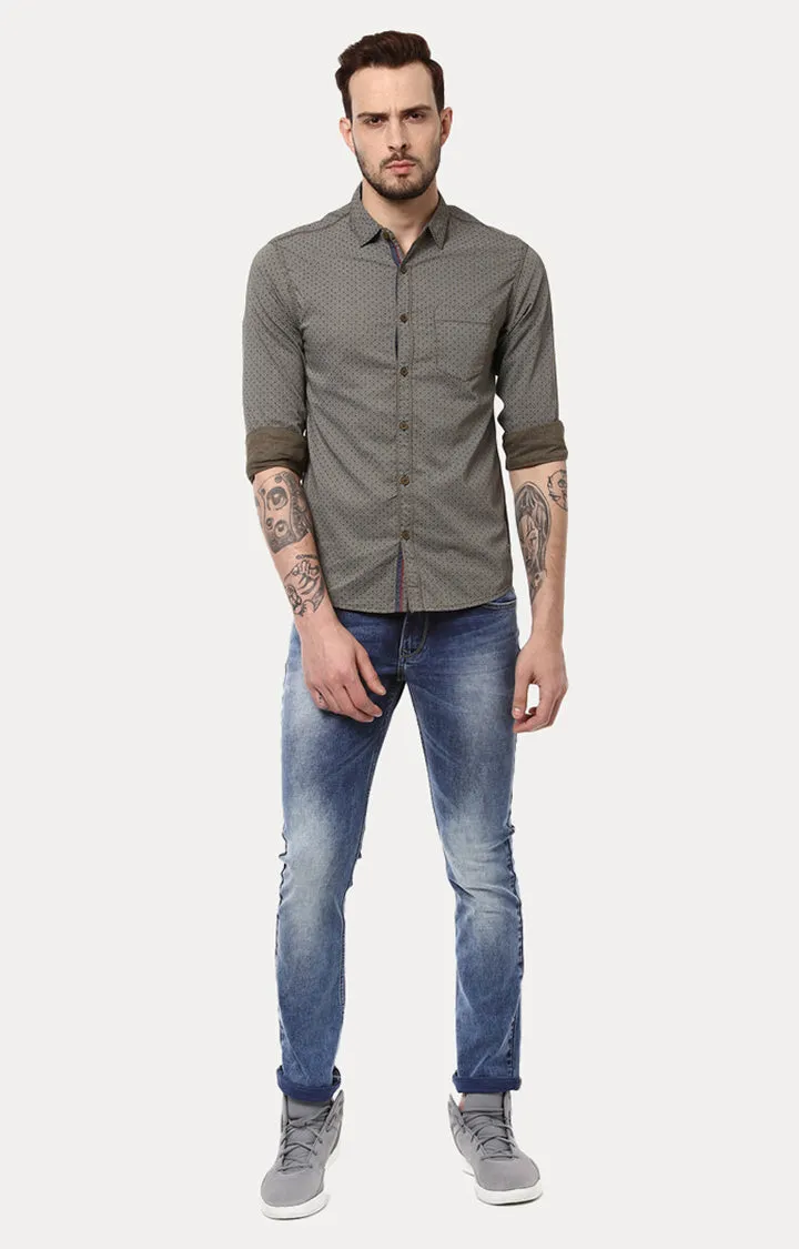 Spykar Men Olive Printed Slim Fit Casual Shirt