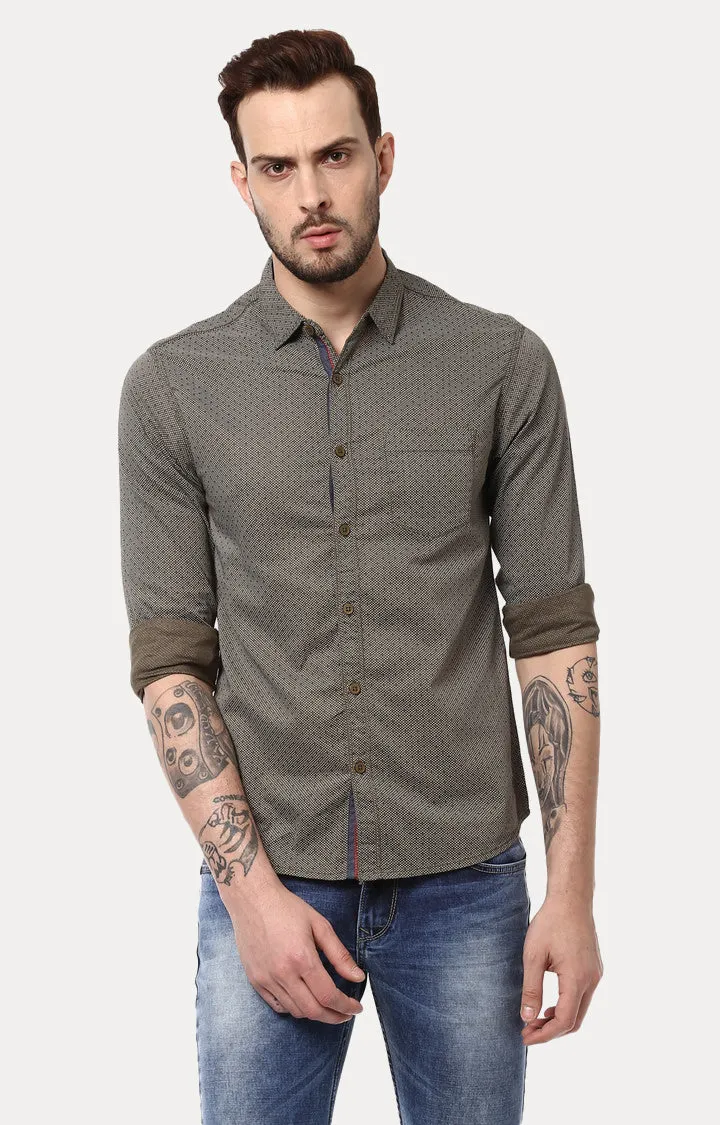 Spykar Men Olive Printed Slim Fit Casual Shirt