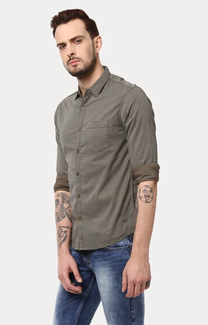 Spykar Men Olive Printed Slim Fit Casual Shirt