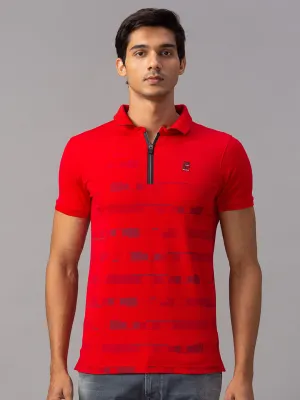 Spykar Men Red Cotton Slim Fit Polo T-Shirt