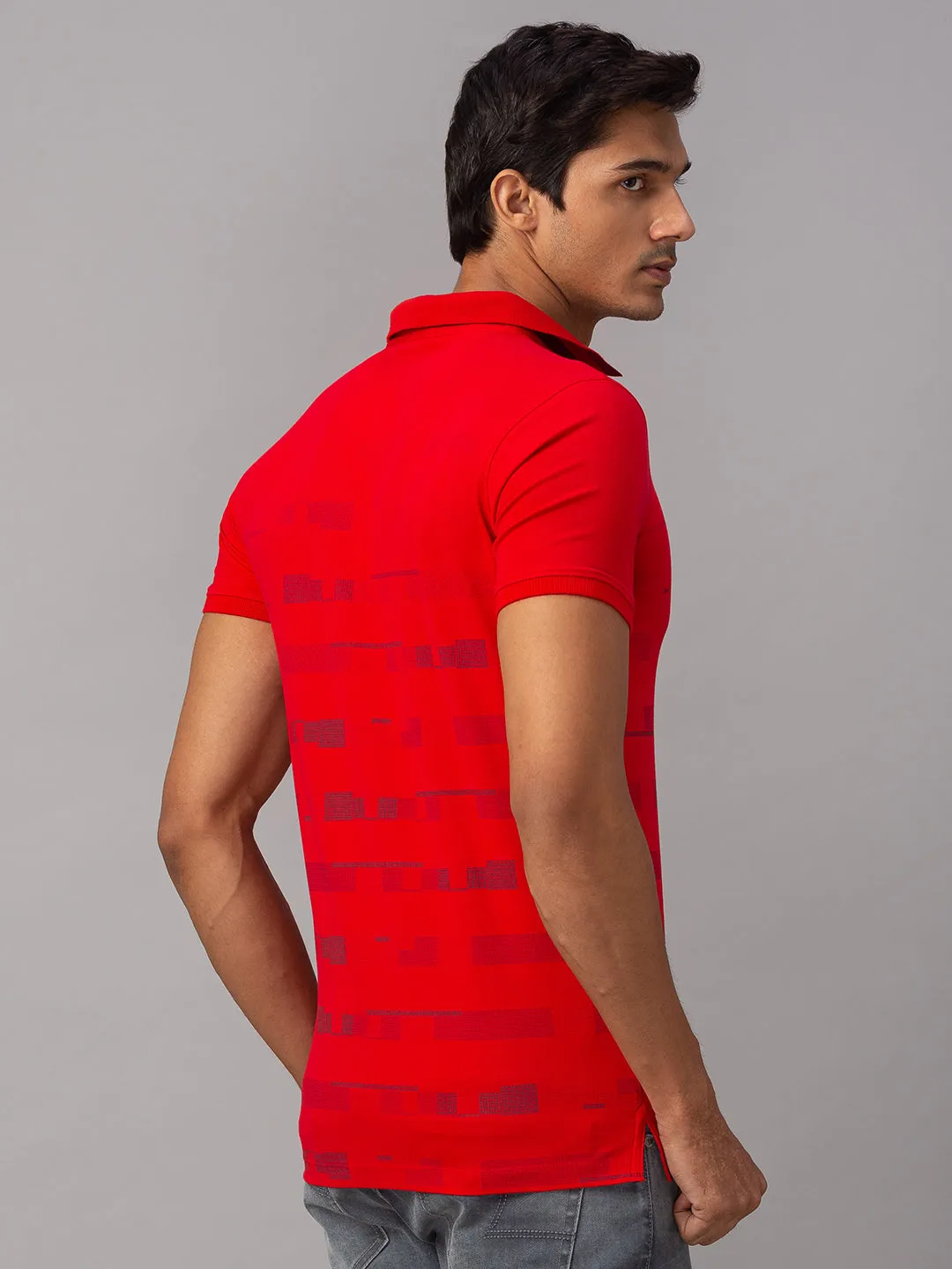 Spykar Men Red Cotton Slim Fit Polo T-Shirt