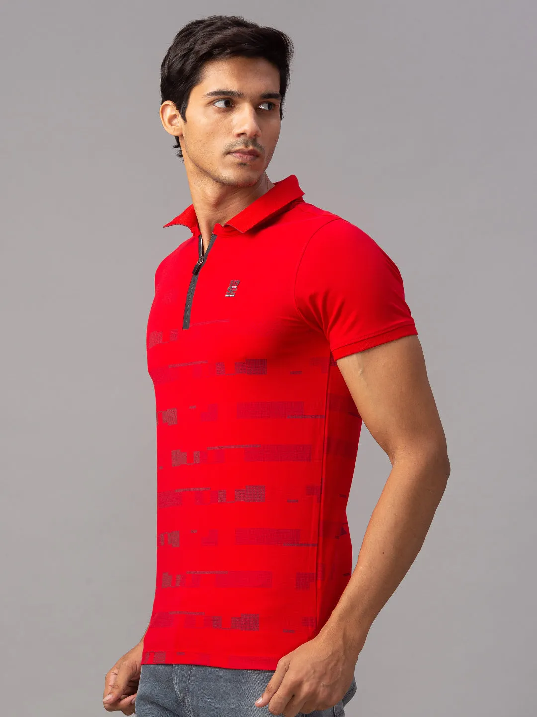 Spykar Men Red Cotton Slim Fit Polo T-Shirt