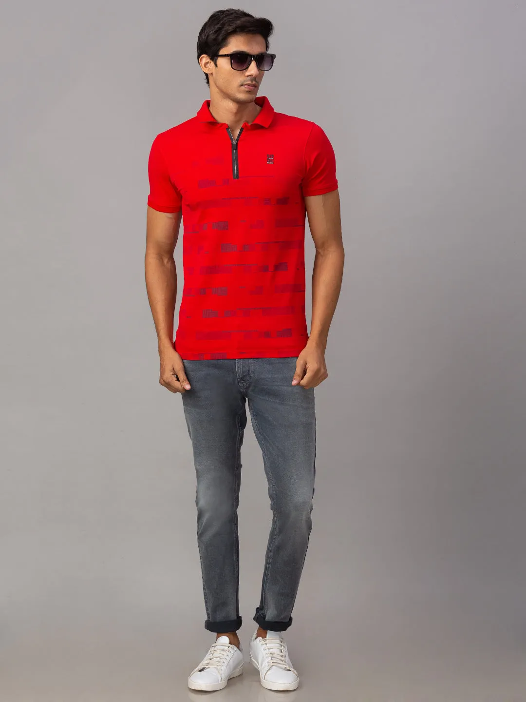 Spykar Men Red Cotton Slim Fit Polo T-Shirt